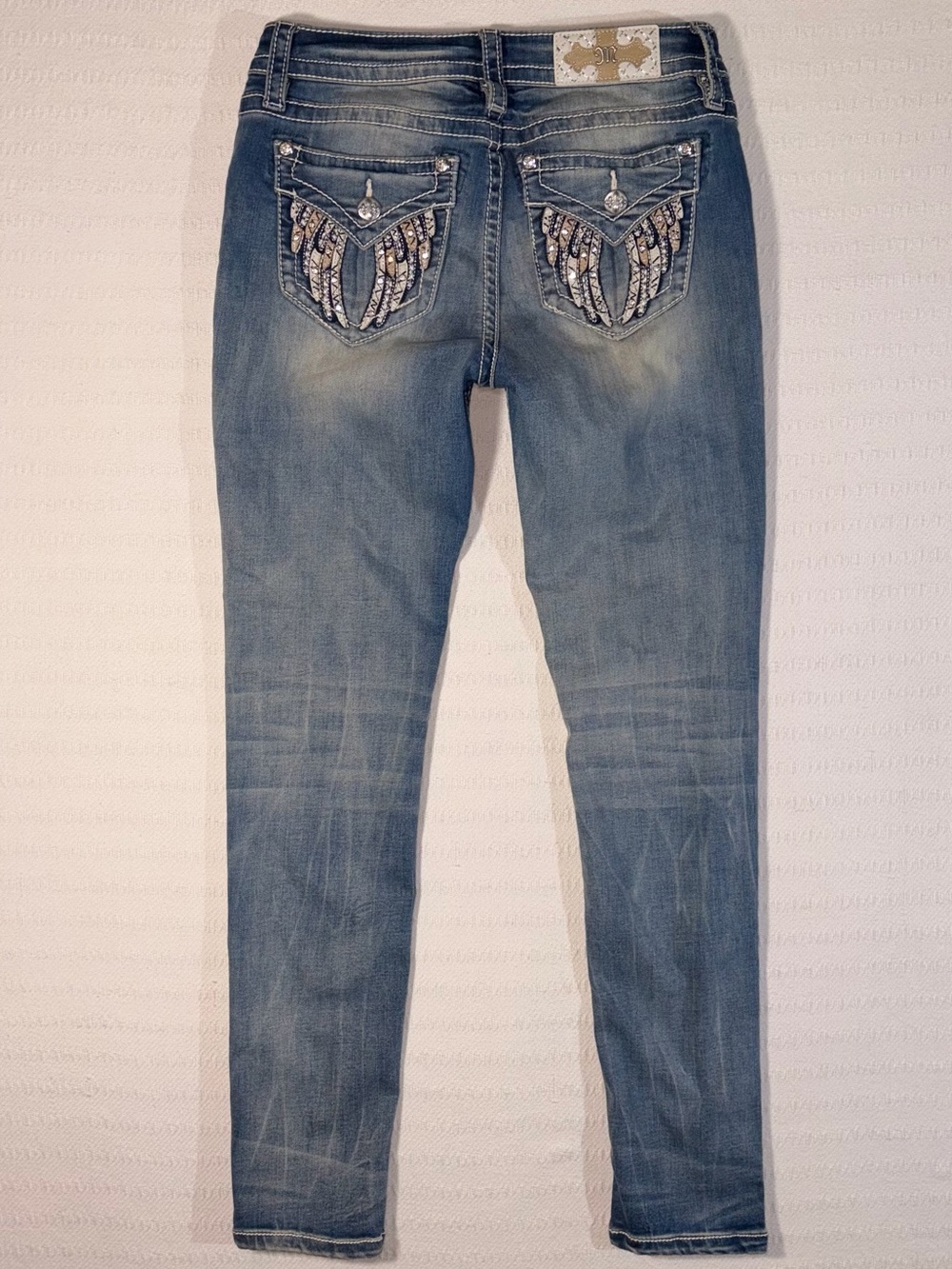 Miss Me Womens Hailey Embellished Embroidered Low Rise Skinny Jeans 27 Y2K Angel
